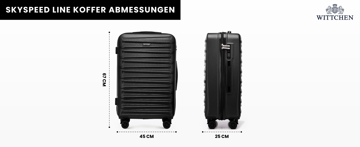 WITTCHEN Skyspeed Line - великий валіза з жорстким корпусом ABS, 4 колеса, телескопічна ручка, комбінаційний замок, чорний. Підходить для авіакомпаній Lufthansa, Eurowings, Ryanair, Condor