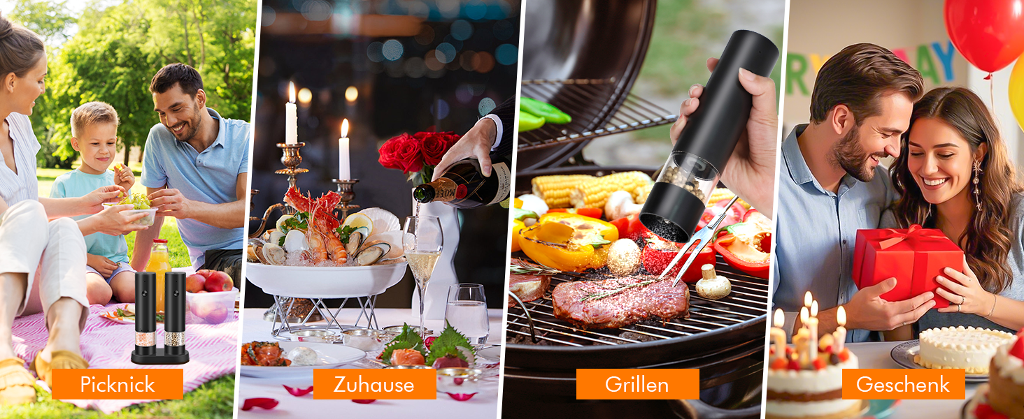 Електричні соляні та перечні млини з USB-зарядкою, регульована ступінь помелу, для кухні, пікніка, грилю