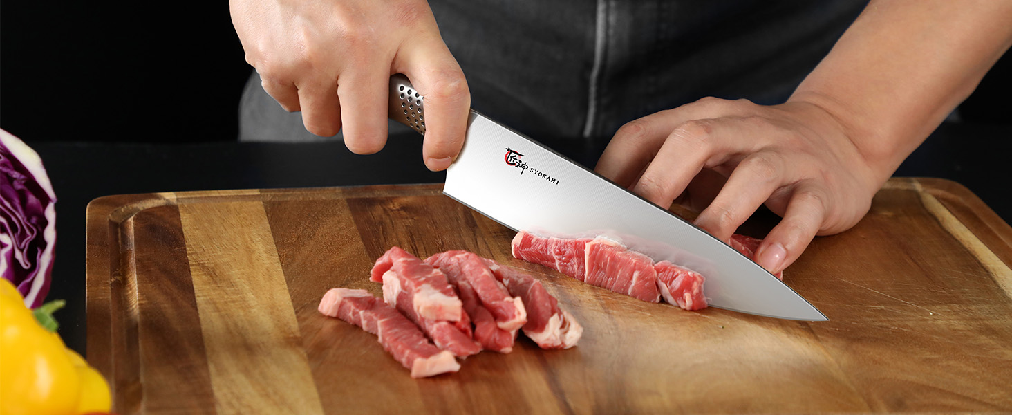 Набір кухонних ножів Messerset 7 предметів у японському стилі з магнітним блоком з акації, вуглецева сталь, нековзка ручка