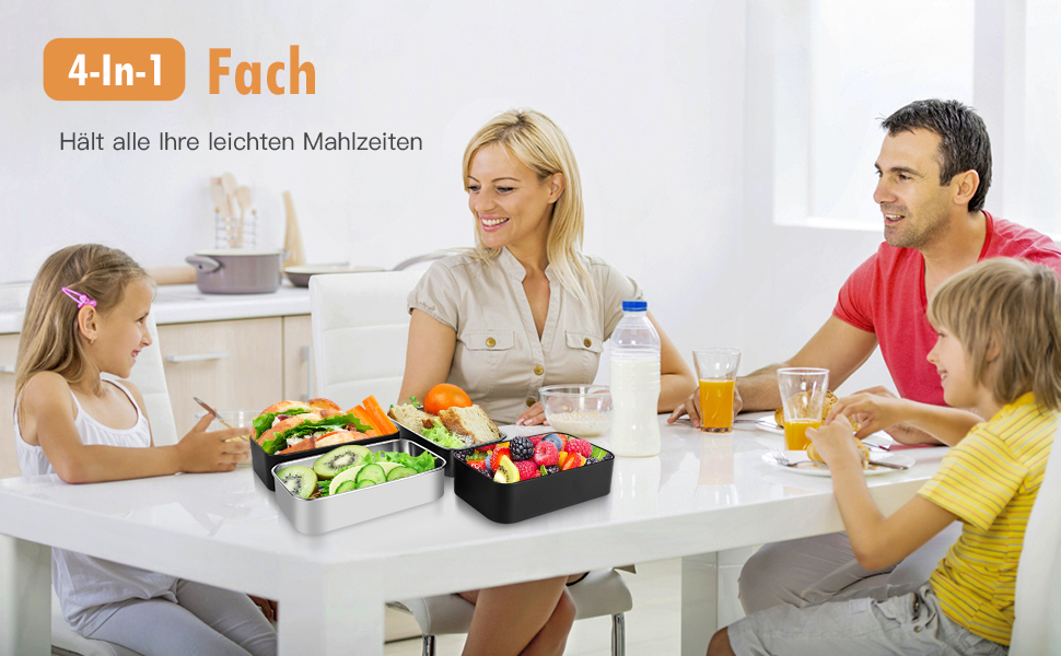 HOLIPOT Ланчбокс Bento Box з роздільниками, 2 рівні, з нержавіючої сталі та PP, з набором столових приборів та сумкою, для дітей та дорослих (Чорний)