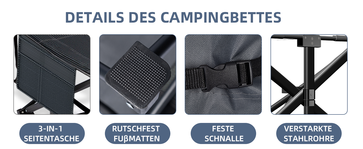 Кемпінгове ліжко Peirhw: складане, широке, з матрацом, до 200 кг, легке та портативне для подорожей