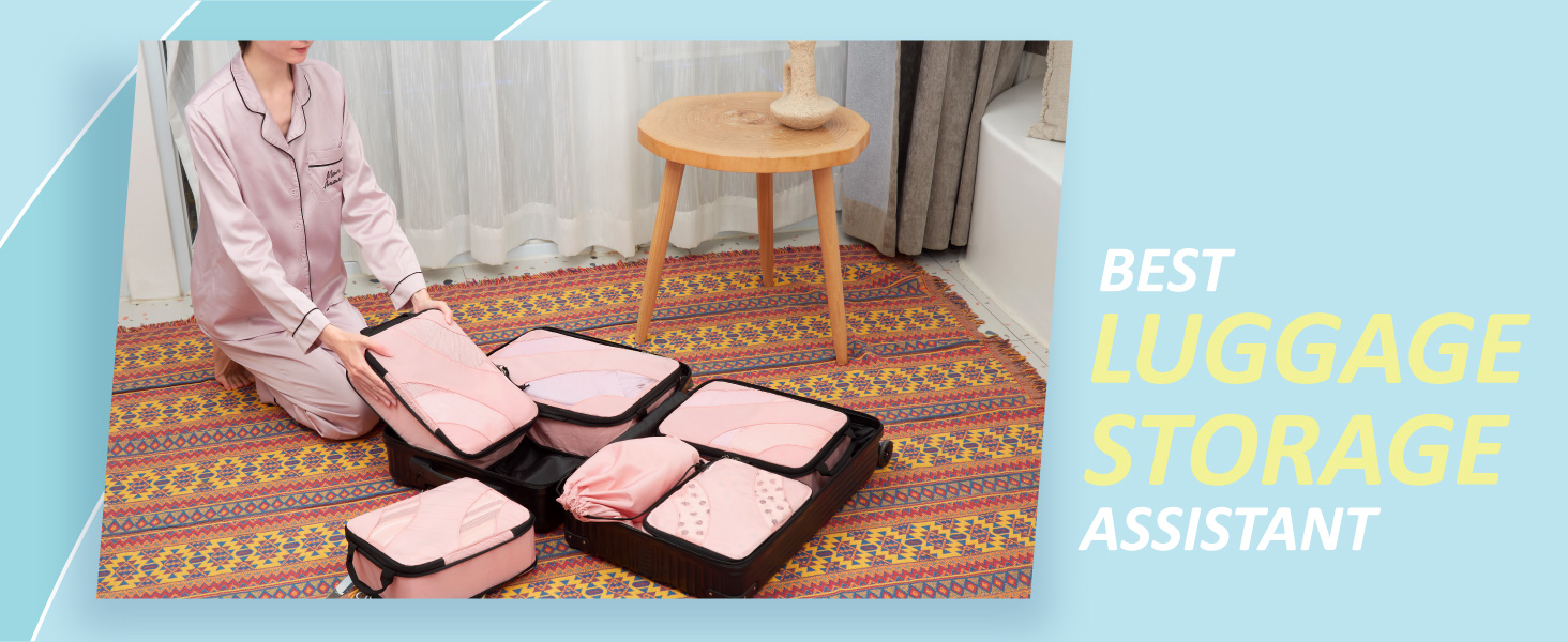 Органайзери для валізи BAGSMART компресійні (4 шт) - чорний/рожевий