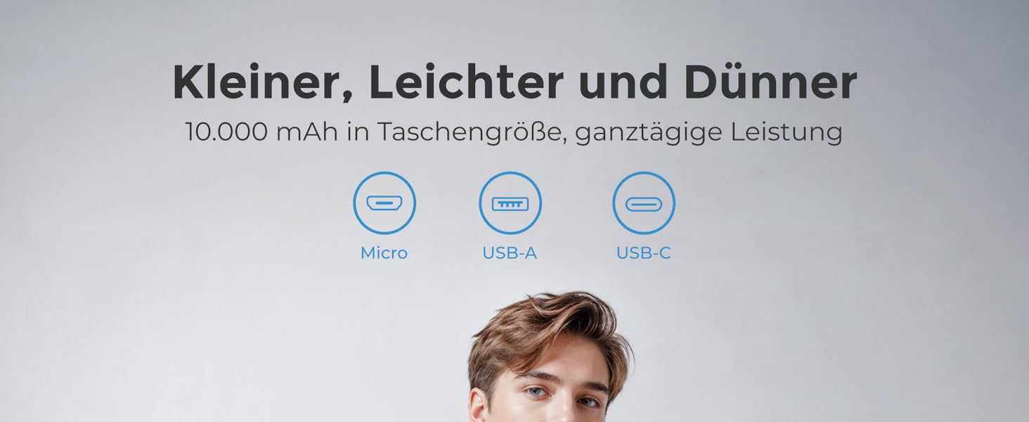 Power Bank VEEKTOMX 10000mAh: Компактний повербанк 22,5W з PD 3.0 та QC 3.0, USB-C, для iPhone/Samsung/Huawei/Xiaomi/AirPods/iPad, чорний