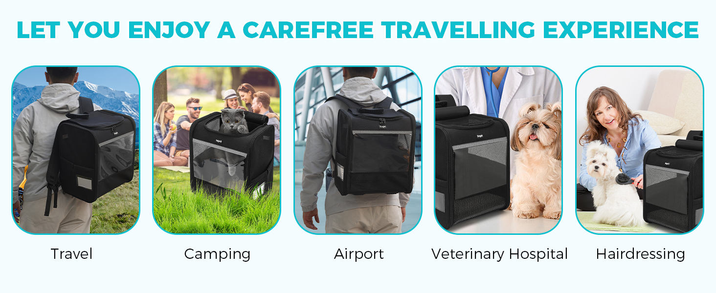 Рюкзак для кота/собаки, чорний, складаний, з сіткою, з внутрішнім шнуром безпеки, до 8 кг