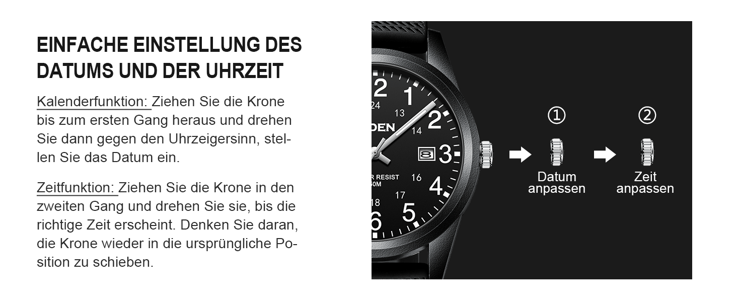 Чоловічий годинник: аналоговий кварцовий годинник на зап'ясті, водостійкий, модель R015, чорний колір
