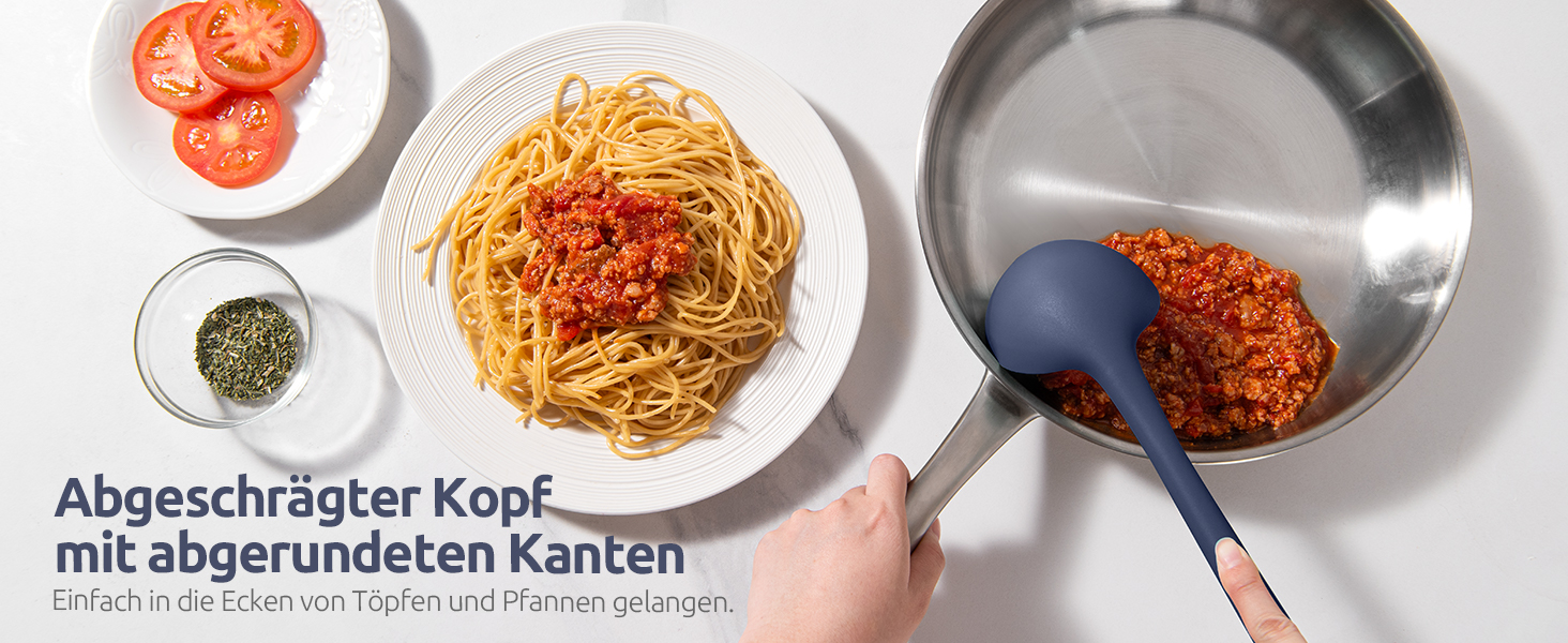 U-Taste Довгі кухонні силіконові лопатки та ложки, 5 шт, термостійкі до 315°C, BPA-free, антипригарні, для змішування, смаження, подачі, колір нічний синій