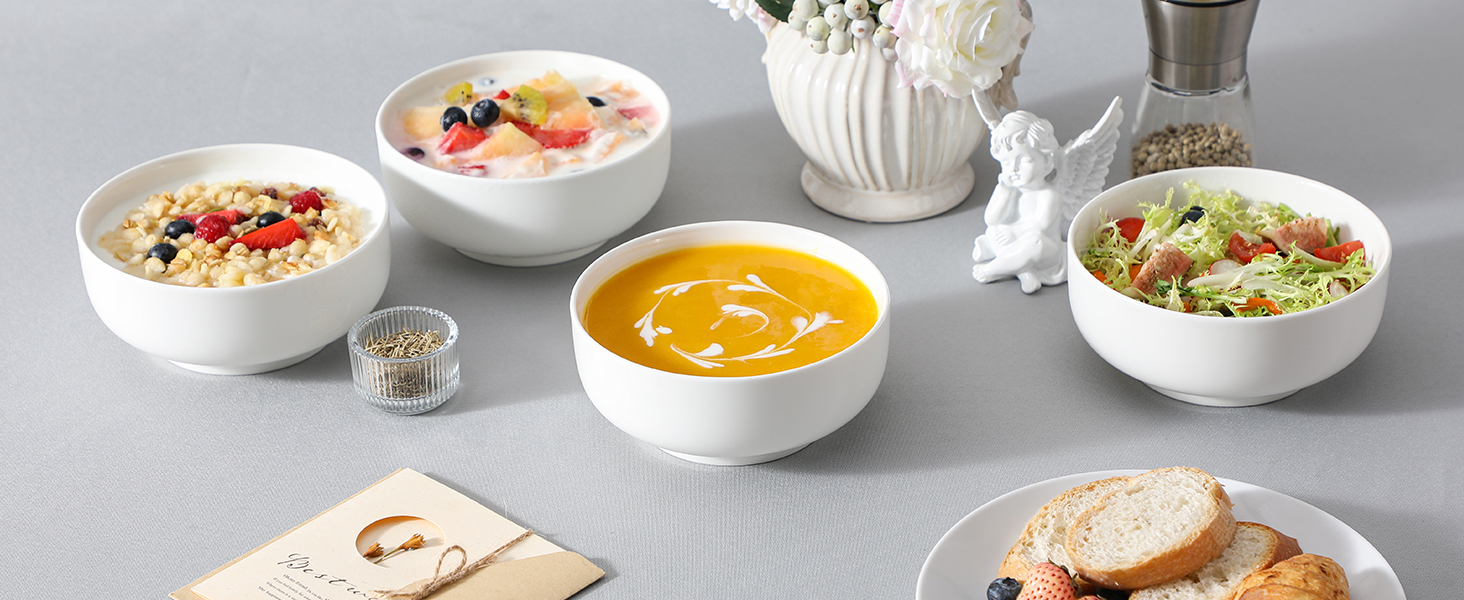 Набір з 4 великих порцелянових мисок MALACASA, 800 мл, для мюслі, супу, рамену, білий