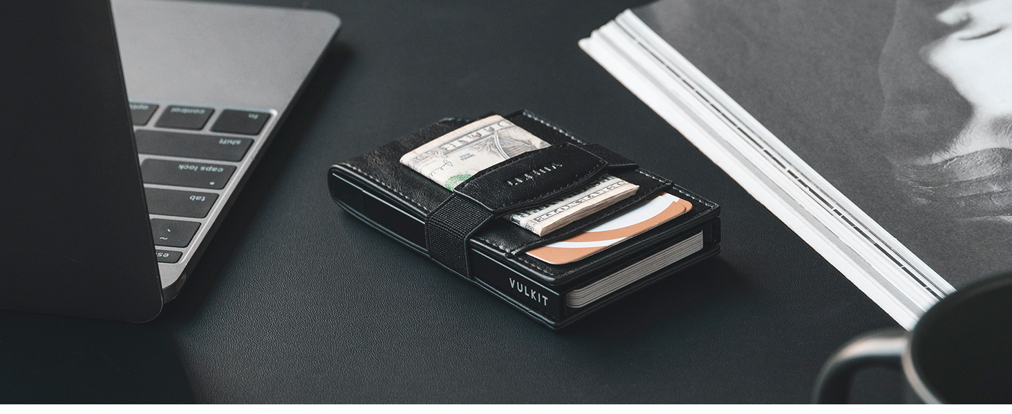 Чоловічий шкіряний картхолдер VULKIT з RFID-захистом та вікном для документів, еспресо