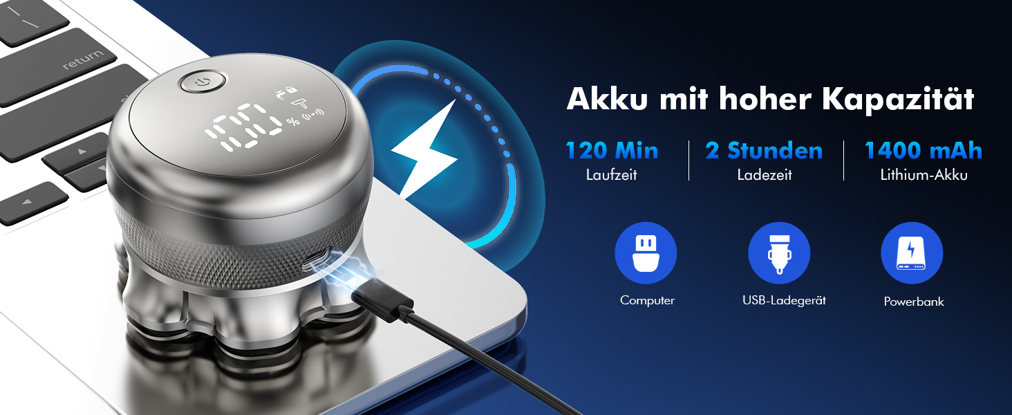 Електрична бритва для гоління голови Glatzen Herren, бездротова, для сухого та вологого гоління, з гнучкою голівкою та магнітною насадкою