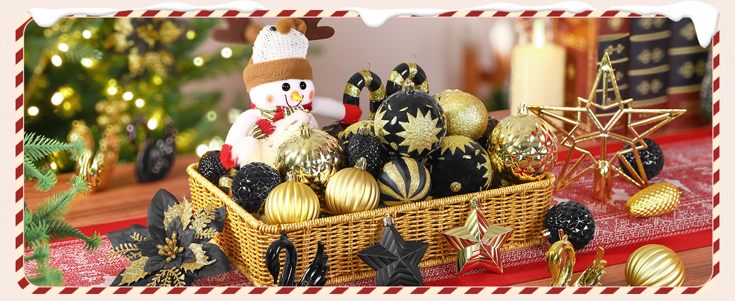 Набір прикрас для ялинки Alupssuc 128 шт. - ялинкові кулі, квіти, орнаменти, червоно-золотий, для свят, вечірок, з гачками