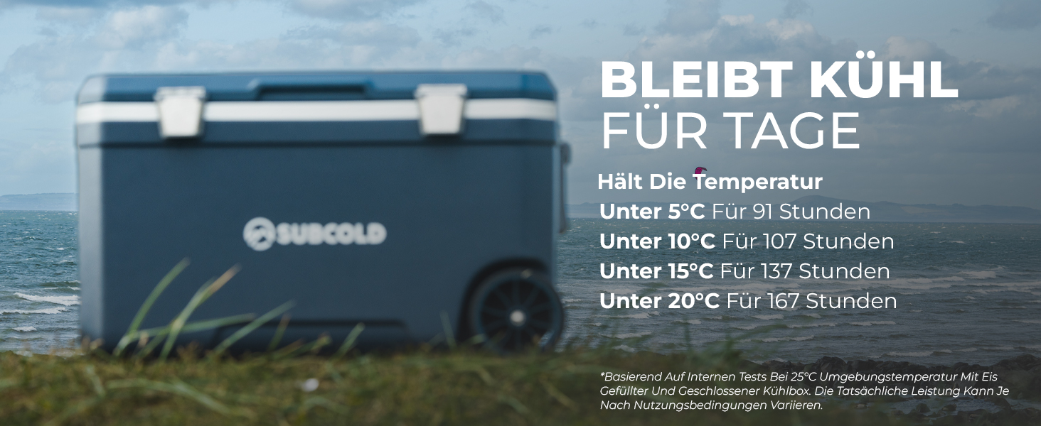 Subcold MOBI Rollkühlbox 70L: Ізольована сумка-холодильник на колесах для подорожей, авто, кемпінгу. PU-ізоляція, синій колір