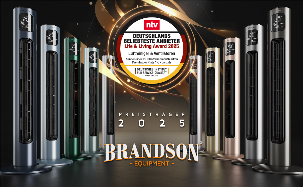 Turmventilator Brandson ECO Silent з DC-двигуном: 12 швидкостей, таймер, пульт ДУ, енергозбереження, колір чорний