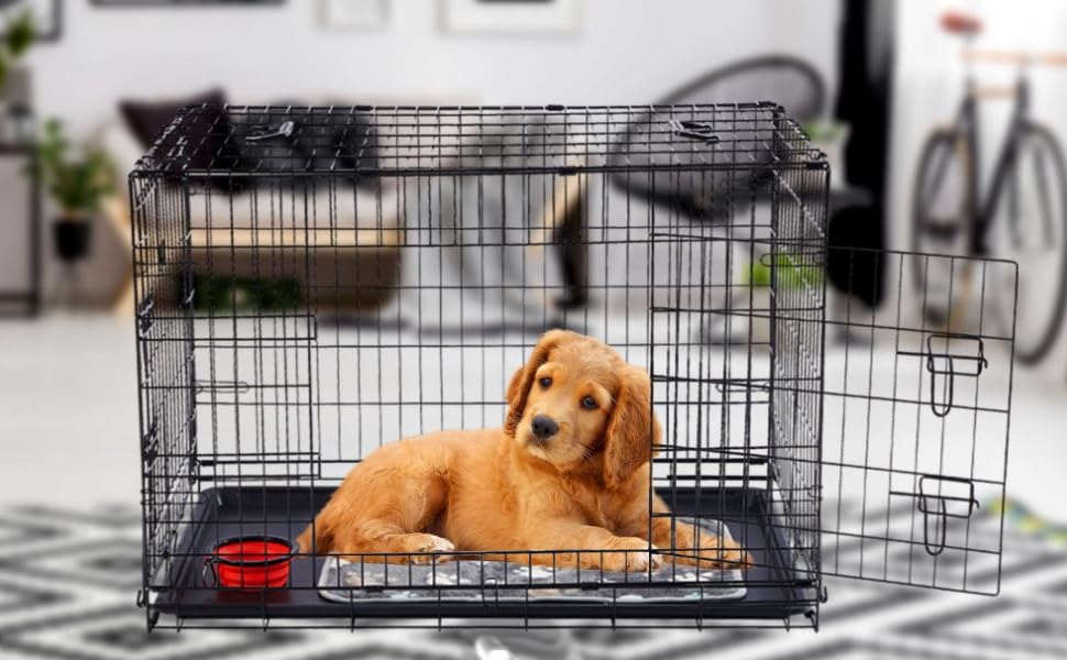 Клітка для собак Arebos | Транспортна переноска для собак, розкладна | Чорна клітка для собак, 92.5 x 60 x 66 см