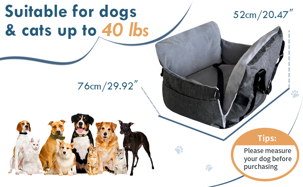 Автокрісло для собак - автокрісло-бустер для маленьких та середніх собак до 18 кг, з ременем безпеки та кишенями для зберігання, антиковзаюча підставка (смужка в морському стилі), сіре, 77x52 см