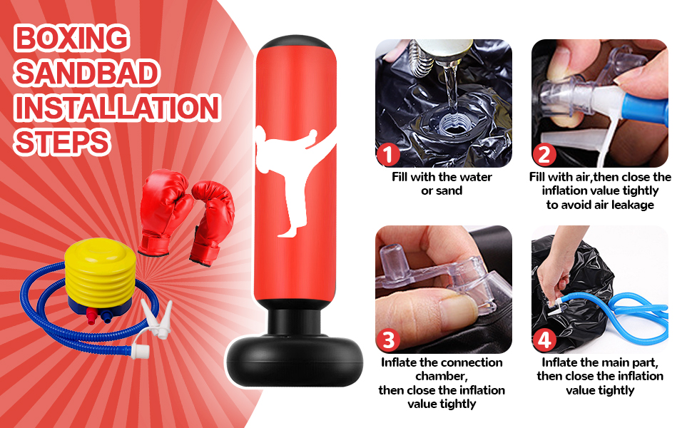 Дитячий боксерський мішок 160 см з рукавичками та насосом, надувний, для занять карате та тхеквондо, червоний
