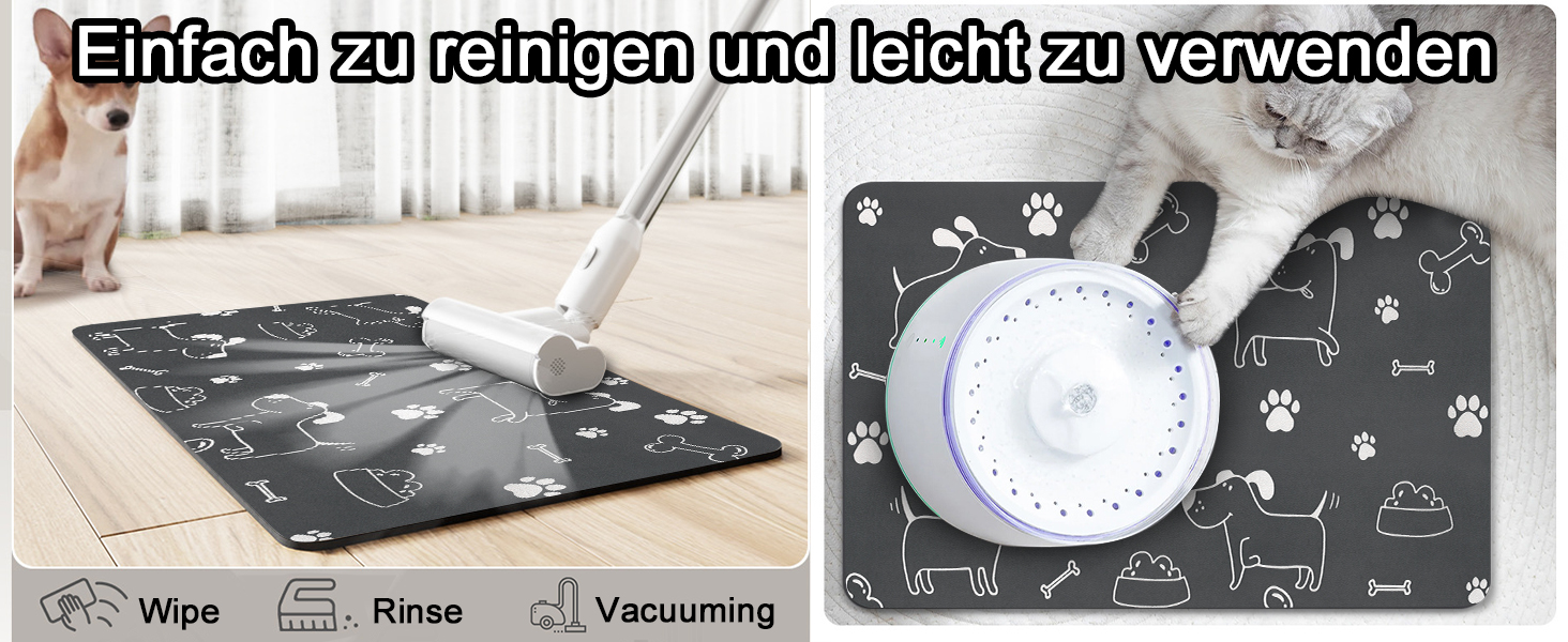 Підкладка під миску для собак та котів, нековзна, чорна 40x60 см, швидковисихаюча, легко миється