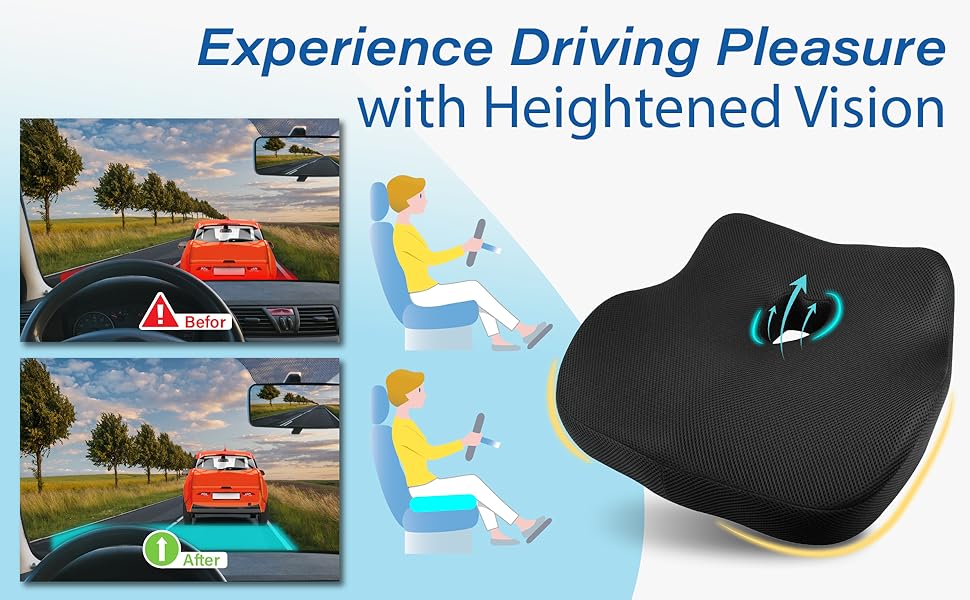 Подушка для сидіння в авто з Memory Foam для полегшення болю в попереку, велика, для водіїв невеликого зросту, комфортне водіння - для авто, офісу (чорна)
