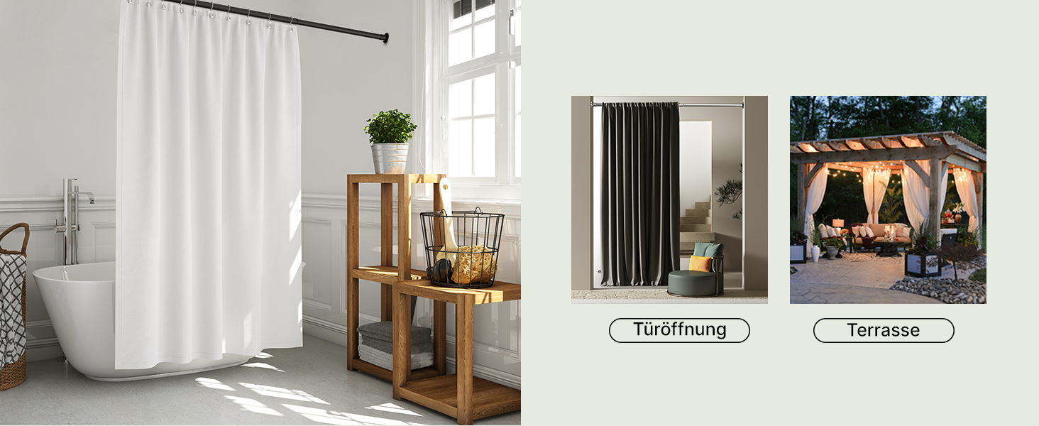 Штанга для штор без свердління, Ø 25 мм - телескопічна штанга для штор, душової стійки, кріплення для вікон, перегородок та кухні (70-120 см) (90-160 см), матовий чорний