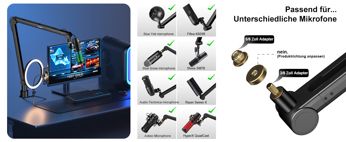 Кріплення для мікрофона Aokeo AK-48 – підходить для Shure SM7B, Blue Yeti, HyperX QuadCast та інших
