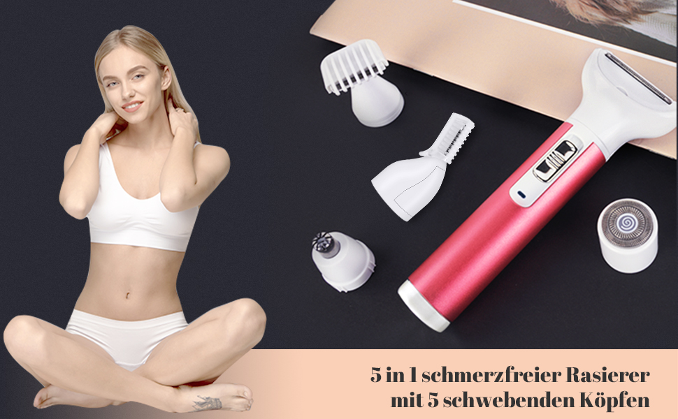 Електричний жіночий бритва ACWOO 5-в-1: для обличчя, носа, під пахвами, в зоні бікіні. USB-зарядка, червоний