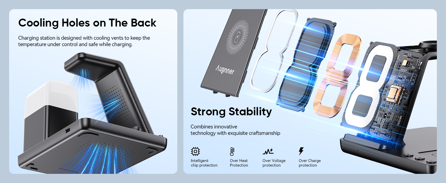 База для бездротової зарядки 6-в-1 з годинником та нічником для Samsung Galaxy (15W, чорний)