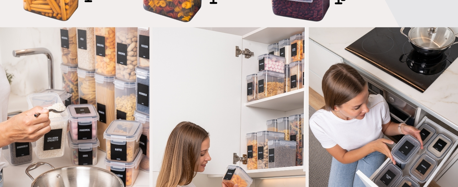 Набір контейнерів для зберігання Deco haus® (24 шт.) з кришкою, чорний - для продуктів, кухні, організації