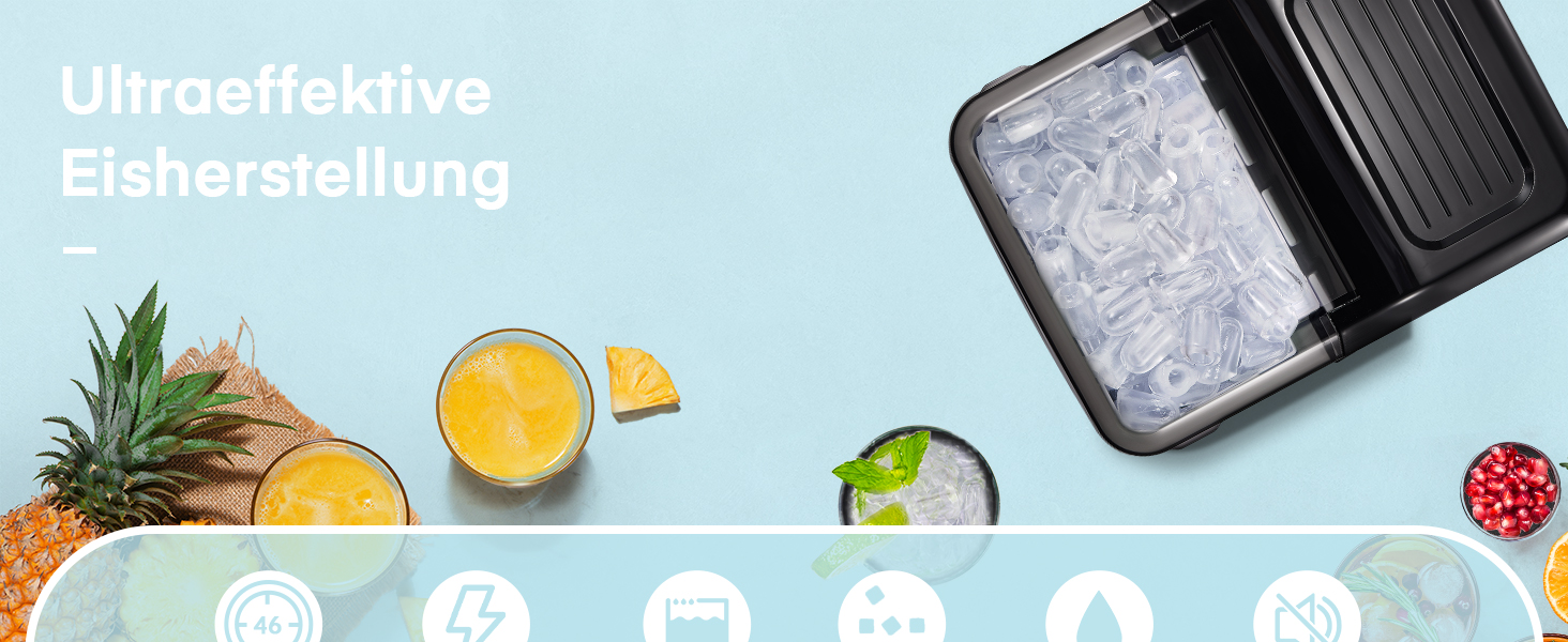 Машина для приготування льоду Eiswürfelmaschine, 14 кг/24 год, 9 кубиків за 6-8 хв, тиха робота, 120W, з лопаткою та кошиком, для дому та офісу (темно-сірий)