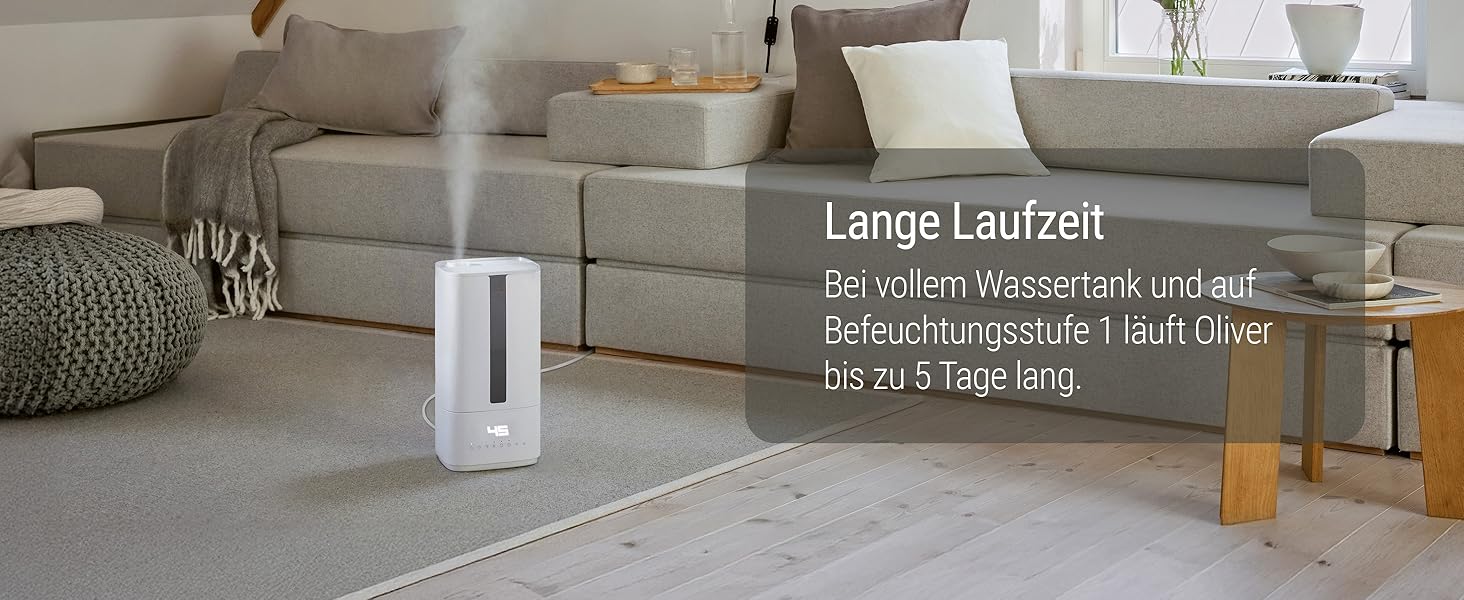 Зволожувач повітря Stadler Form Oliver, для великих приміщень до 60 м², тихий, компактний, потужний, 6 режимів, авто-режим, вимкнення LED, бездимний туман, чорний