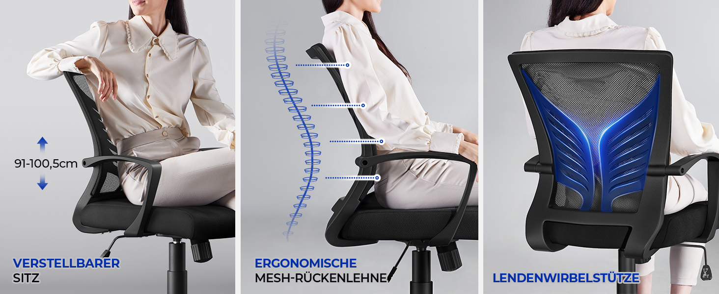 Ергономічне крісло Yaheetech для офісу та дому: регульоване, з підлокітниками, чорне