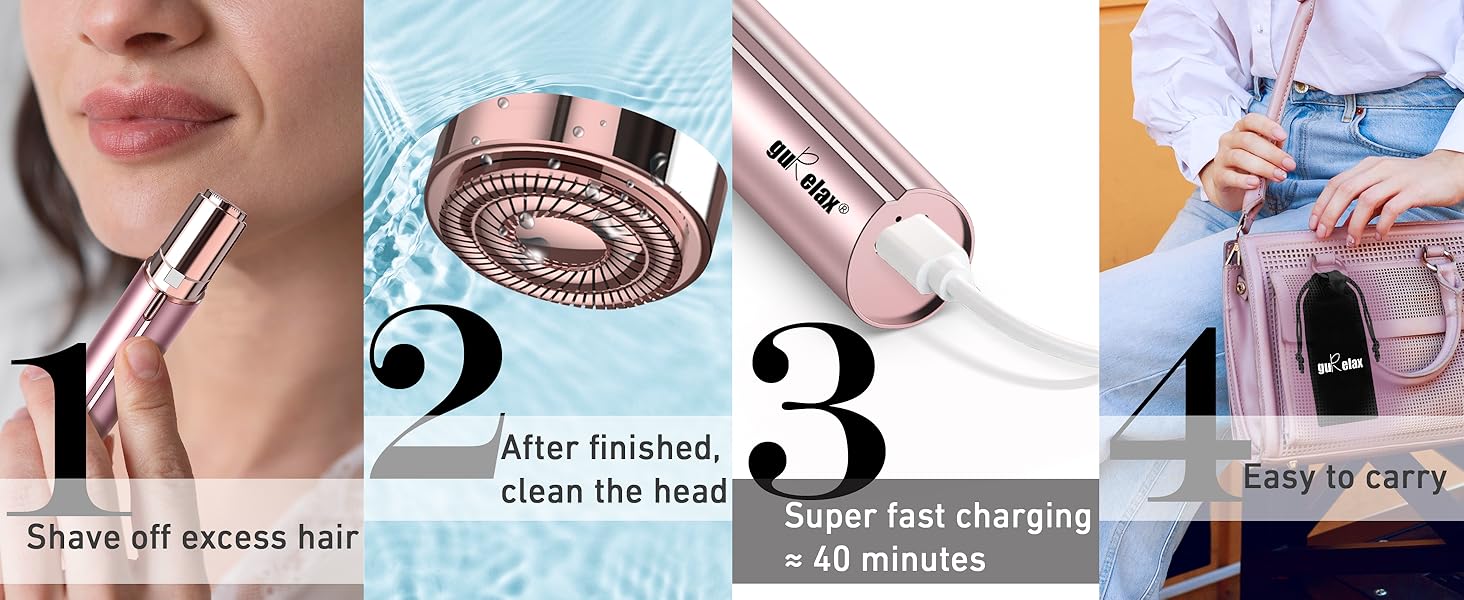 Епілятор для обличчя Rosenblüte для жінок, безболісний, акумуляторний, з 2 змінними головками