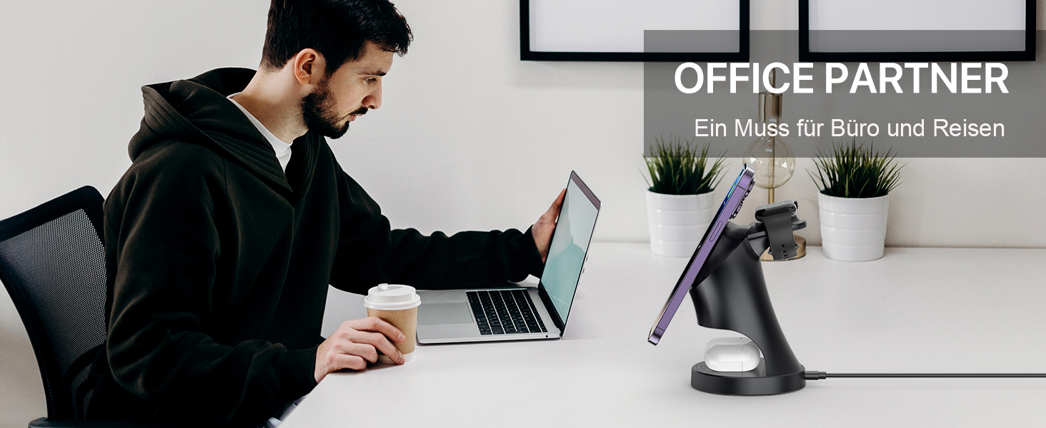 3-в-1 Зарядний пристрій MagSafe: бездротова зарядка для iPhone та Apple Watch, AirPods. Чорний