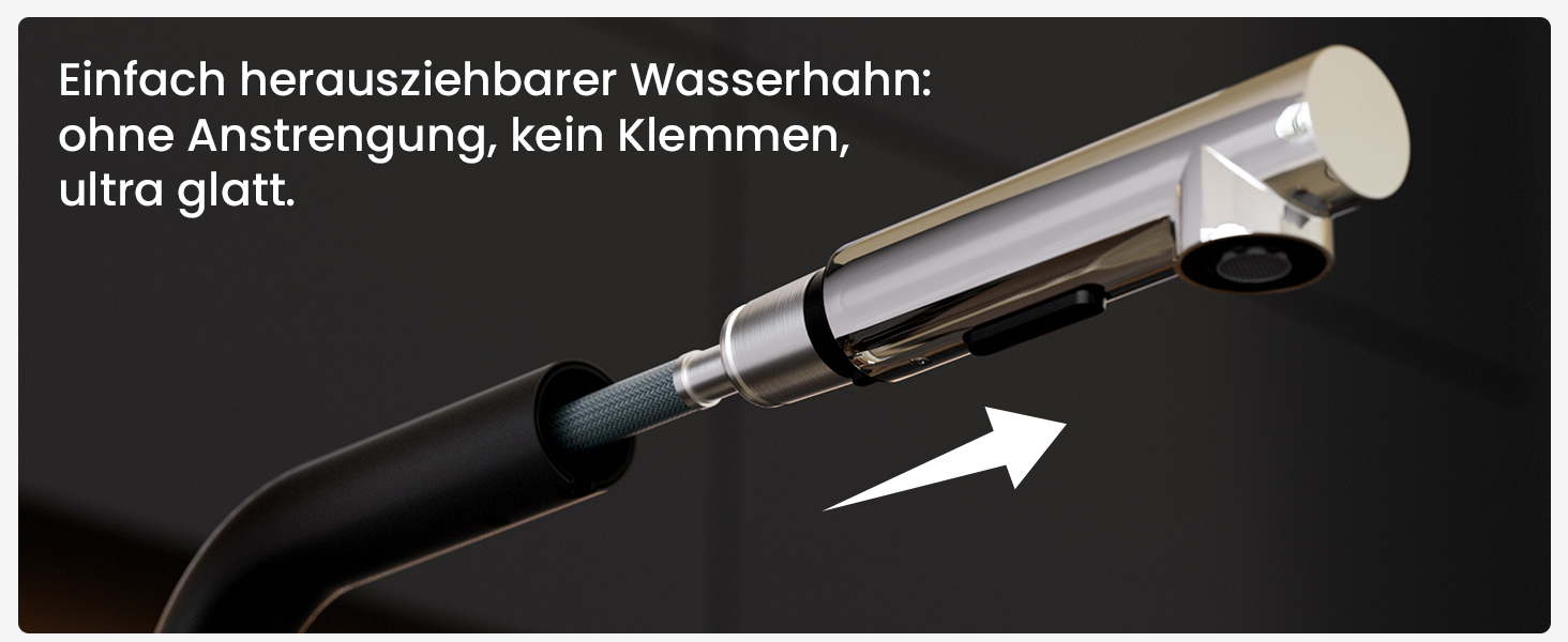Змішувач для кухні CECIPA X203B чорного кольору з висувною насадкою, поворотний на 360°, з двома типами струменя, з нержавіючої сталі