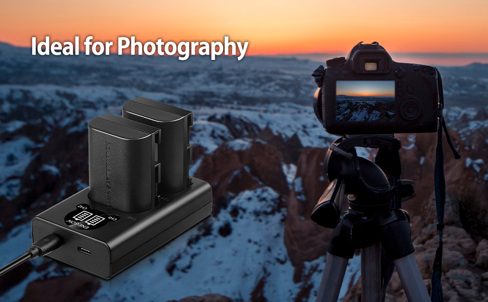 Зарядний пристрій ENEGON LP-E6NH 20W Dual з 2x акумуляторами 3000mAh для Canon EOS 5D, 6D, 7D, 60D, 70D, 80D, 90D, XC10, XC15, R, R5, R6, R7 - LCD дисплей