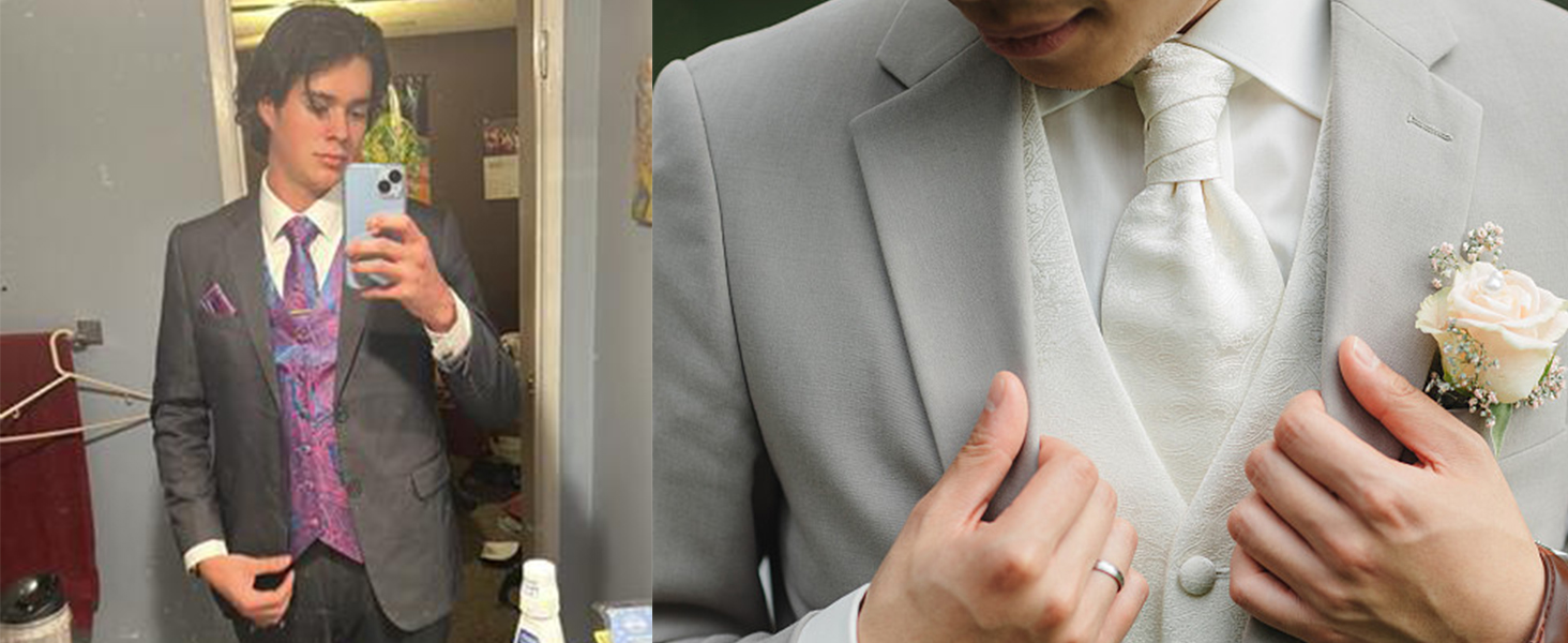 Жилет чоловічий Barry.Wang з принтом пейслі, шовковий жакард, комплект з краваткою, нагрудною хустинкою та запонками для весілля, смокінгу, прому