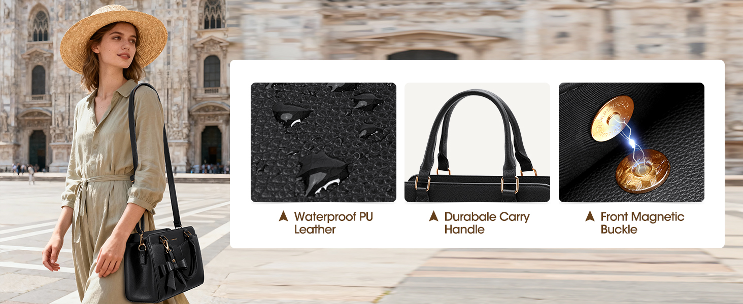 Сумка жіноча RAINSMORE середнього розміру зі штучної шкіри, чорна. Сумка-тоут, сумка на плече, ручна сумка