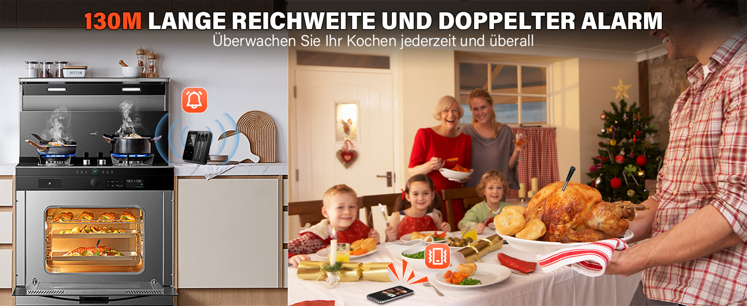 Бездротовий термометр для м'яса з 2 зондами, великий LCD-дисплей, Bluetooth, 130м, термометр для приготування на грилі, BBQ, духовки, гриля, коптильні, сковороди, фритюрниці, водонепроникний IP67