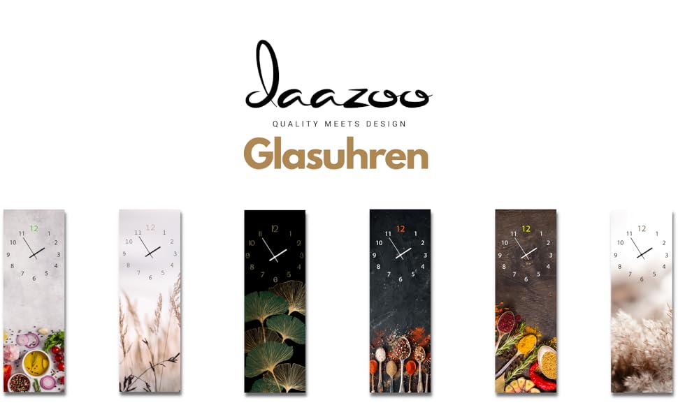 Скляний настінний годинник Calm Grasses 20x60 см безшумний, металеві стрілки, для вітальні та спальні, натуральний дизайн з рослинами, вироблено в ЄС