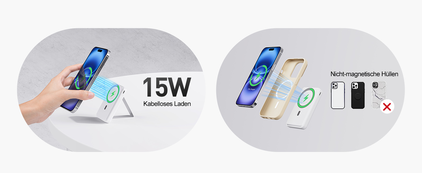 Магнітний бездротовий павербанк iWALK Magnetic 15W 10000mAh, Qi2-сертифікований зовнішній акумулятор зі стійкою та LED-дисплеєм для iPhone 16/15/14/13/12 Pro Max/Plus/Mini, білий