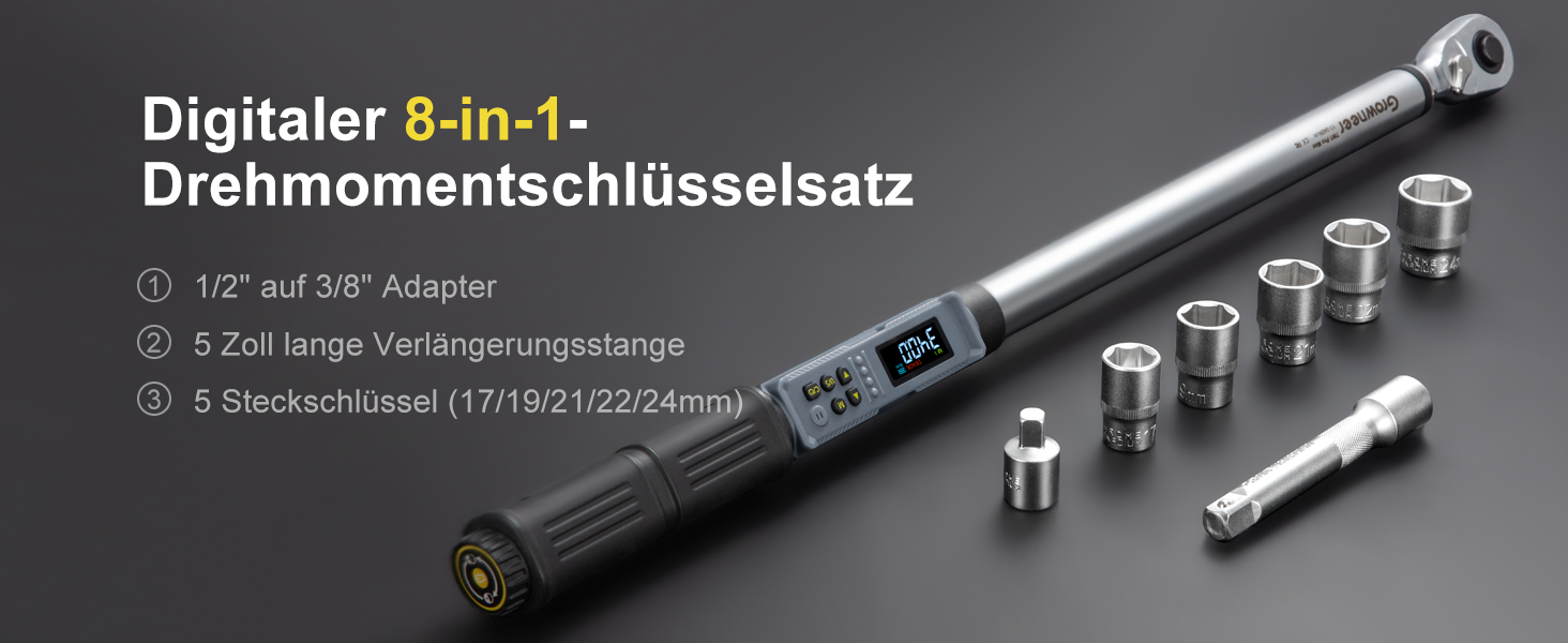 Цифровий шуруповерт з моментом, 2.66-53.1 In-lbs/ 1/4'' Drive, 17-340Nm, з індикатором крутного моменту, звуковим сигналом та LED-дисплеєм, 27 в 1