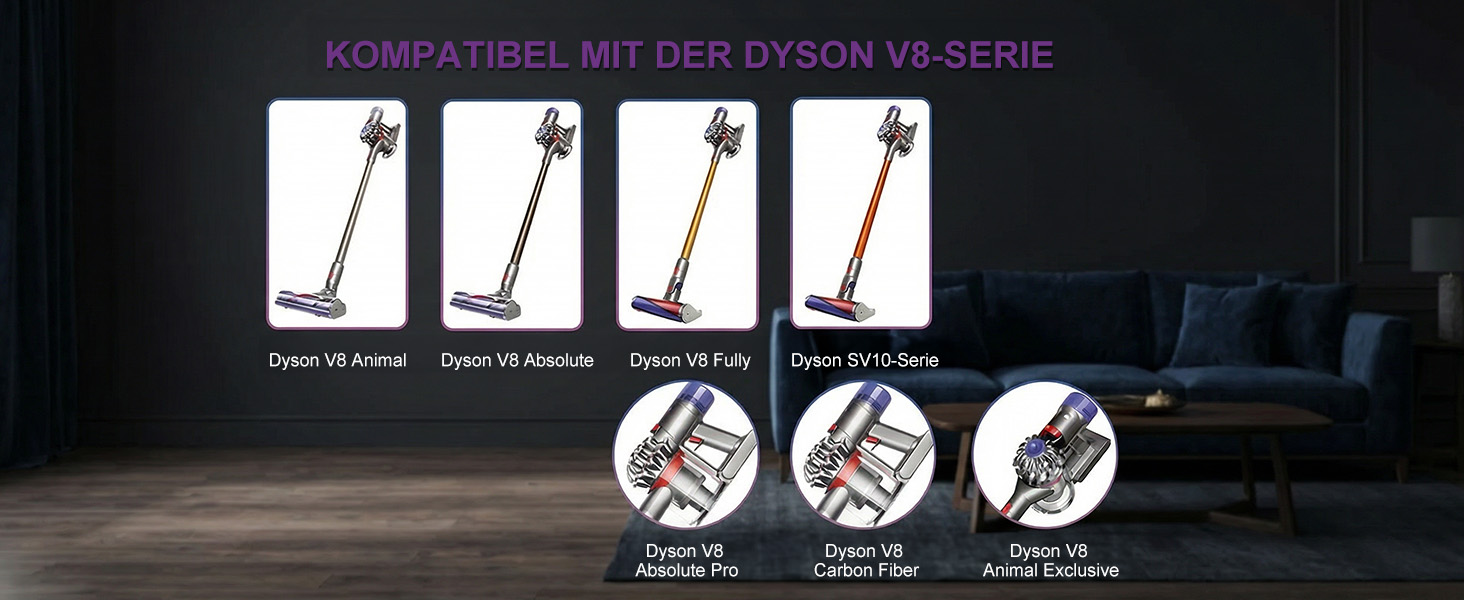 Акумулятор FLYLINKTECH 8.0Ah V8 для пилососів Dyson V8 Absolute/Animal/Fluffy/Motorhead SV10 з 2+1 фільтрами та 4 шурупами