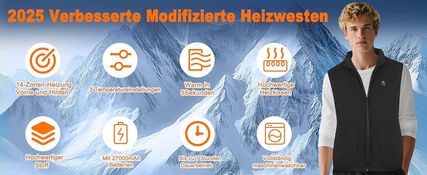 Обогревна жилетка з powerbank 27000mAh для чоловіків та жінок, 14 зон обігріву, 3 температурні режими, для активного відпочинку, мотоцикла, риболовлі, кемпінгу, катання на лижах, чорна