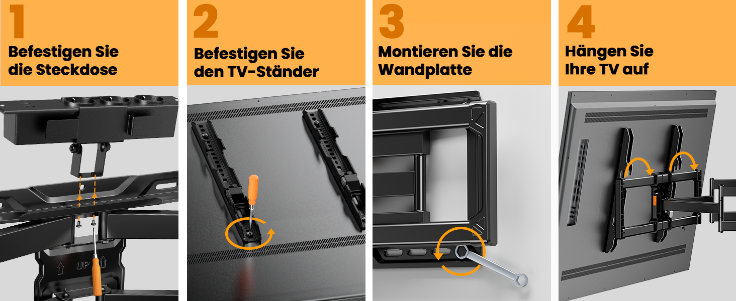 Настінна кріплення для телевізора Perlegear з розеткою, 42'-90', 68 кг, VESA 600x400 мм, PGLF11 (оновлена версія)