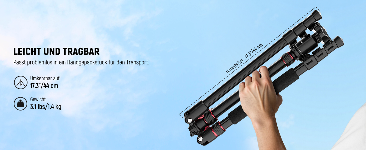 Штатив для камери NEEWER Basics з моноподом, 71' (22 см) з алюмінію, важкий, портативний, для подорожей, DSLR, мобільний телефон, 360° кульова головка, кріплення для телефону, сумісний з iPhone, для зйомки відео