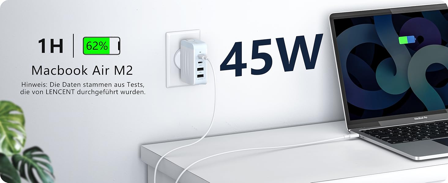 Універсальний адаптер LENCENT з USB зарядкою 45W, 4 порти (2x USB-A, 2x USB-C) - EU/US/UK/AU
