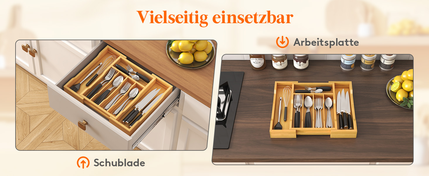 Органайзер для столових приборів Lifewit для шухляд 43 см, дерев'яний, для кухні (24-40 см)