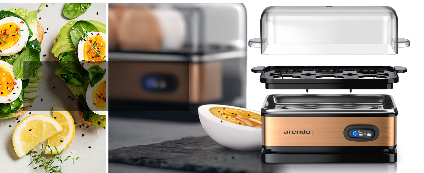 Набір Arendo: чайник, тостер та яйцеварка, нержавіюча сталь, сірий, 1,5л, 40-100°C, 4 тости, LED-дисплей, 6 рівнів підсмажування, для 1-6 яєць