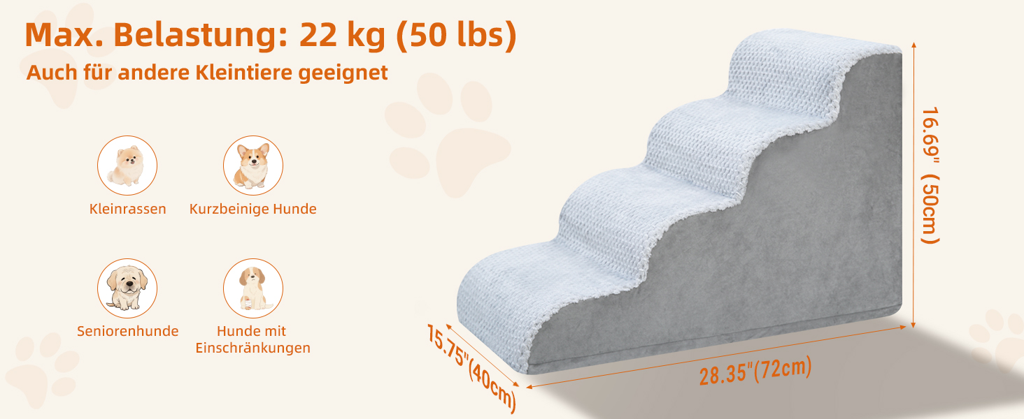 Східці для собак KSIIA на 3 сходинки, 40 см, сірі. Ідеально для маленьких собак та котів, підходять для ліжка, дивану, софи та авто. Розміри: 40x57x40 см