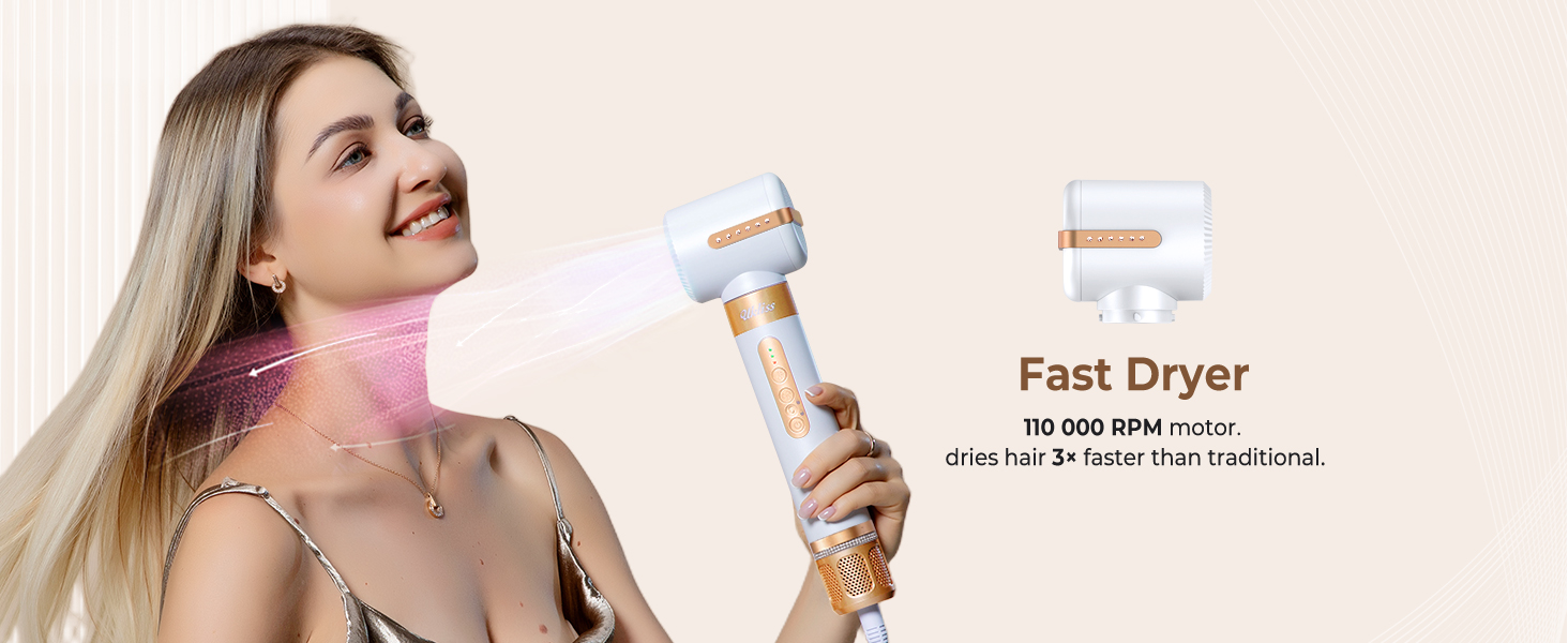 UKLISS Air Styler 7 в 1: фен-щітка з 7 насадками для сушіння, укладання та об'єму волосся, іонізація, білий