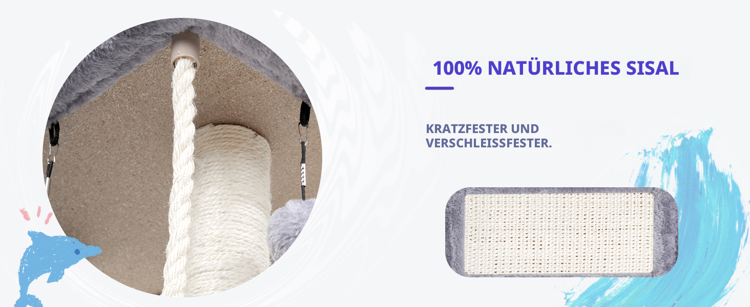 Кігтеточка для котів TWDEPART з ігровим центром, 95 см, сіра