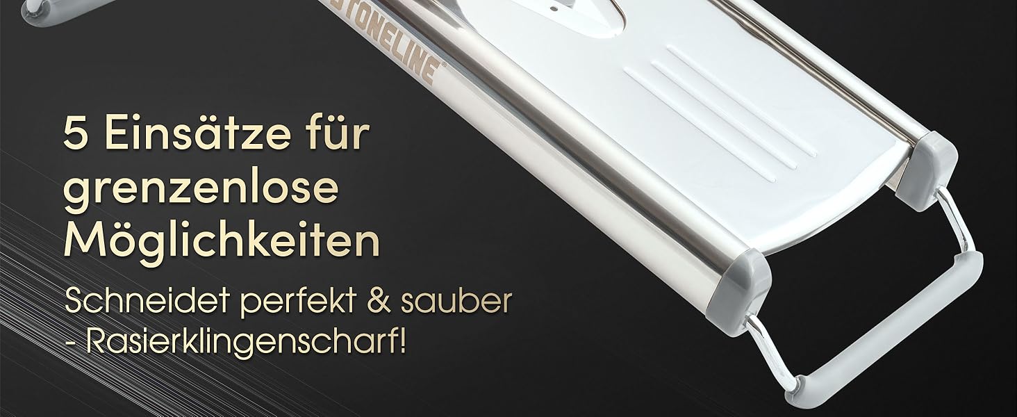 Набір для нарізки овочів STONELINE V - 9 предметів: для нарізки скибочками, соломкою, кубиками, спіралями. З нержавіючої сталі. Кухонний овочевий слайсер, тертак, спіралізатор, слайсер для картоплі фрі, сірий